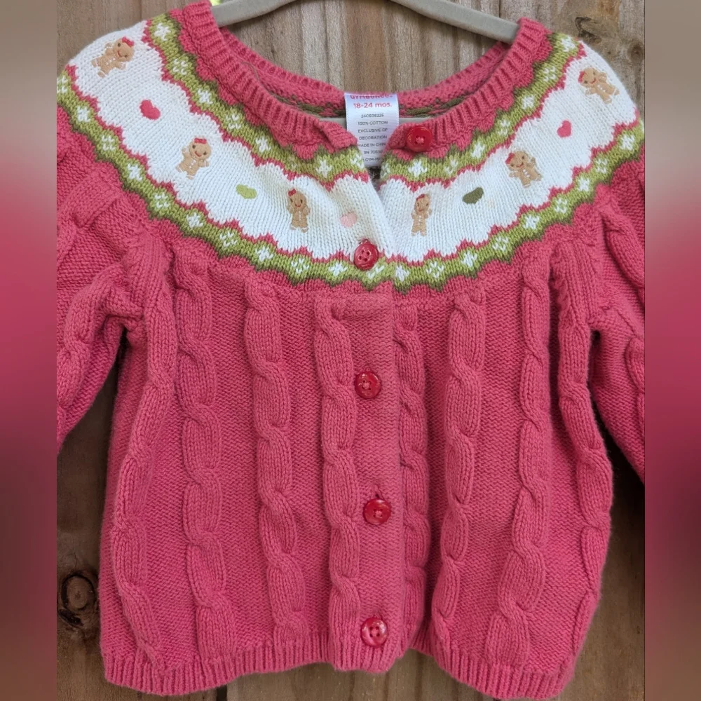 Gymboree Baby Girls Pink Cable Knit Gingerbread Holiday Cardigan Sweater